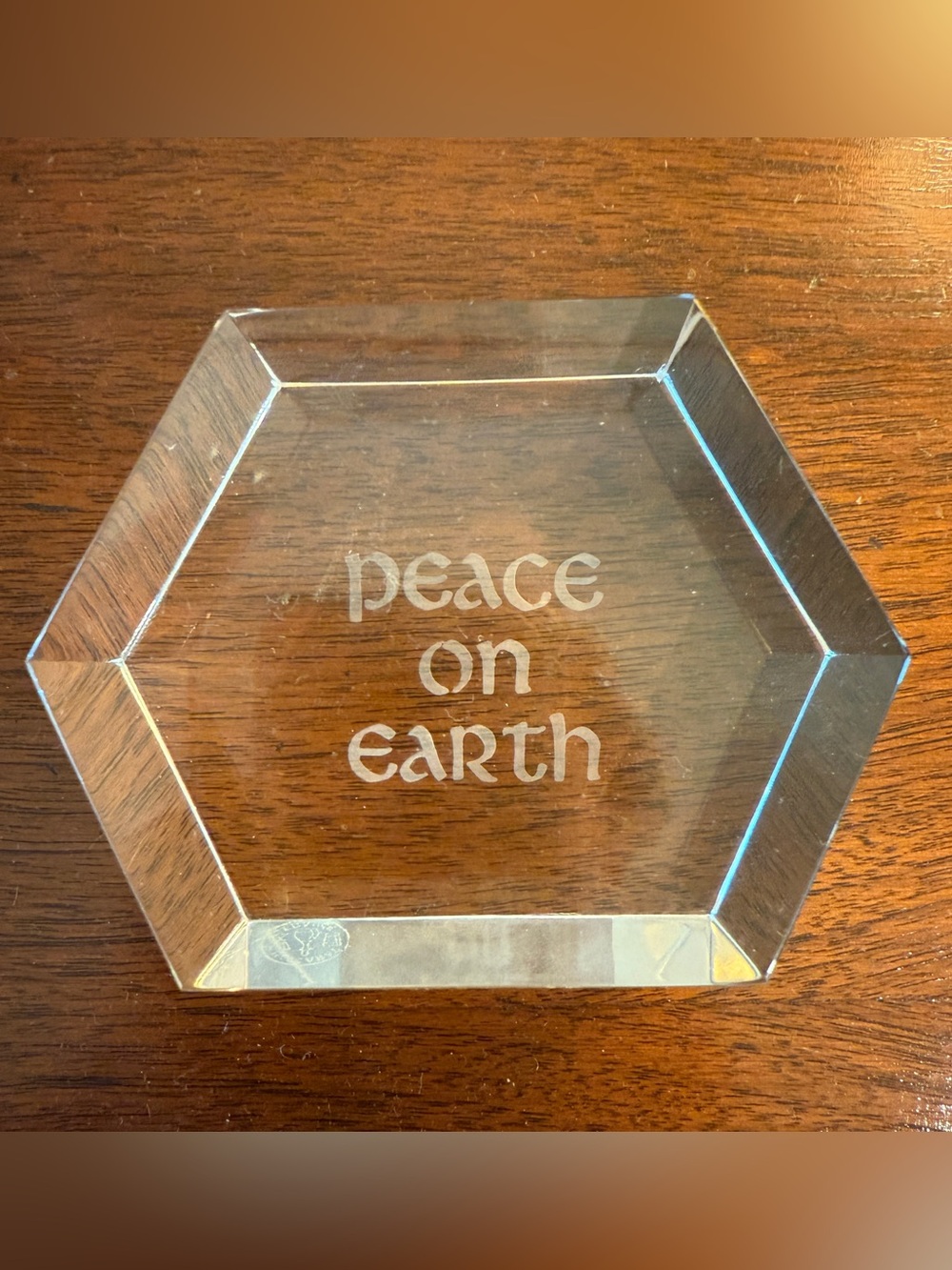 Baccarat “Peace On Earth” Crystal Octagon Paperweight